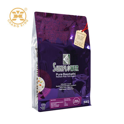Προσαρμοσμένες πλαστικές σακούλες συσκευασίας ρυζιού Basmati επανακλειδώσιμες τσάντα κλειδαριού Zip Lock Τυπωμένες σακούλες ρυζιού 5kg